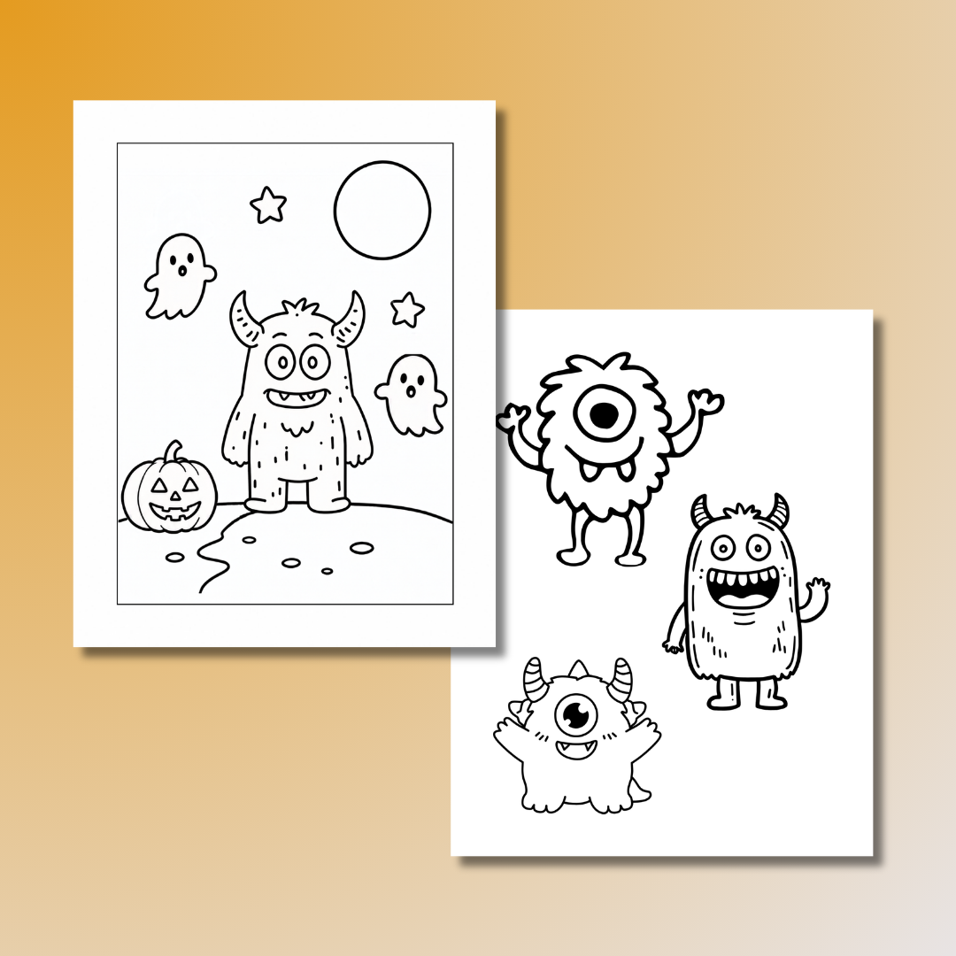 (2-in-1 Pack) Spooky Monsters + Haunted Adventure Halloween Coloring Bundle Printable PDF