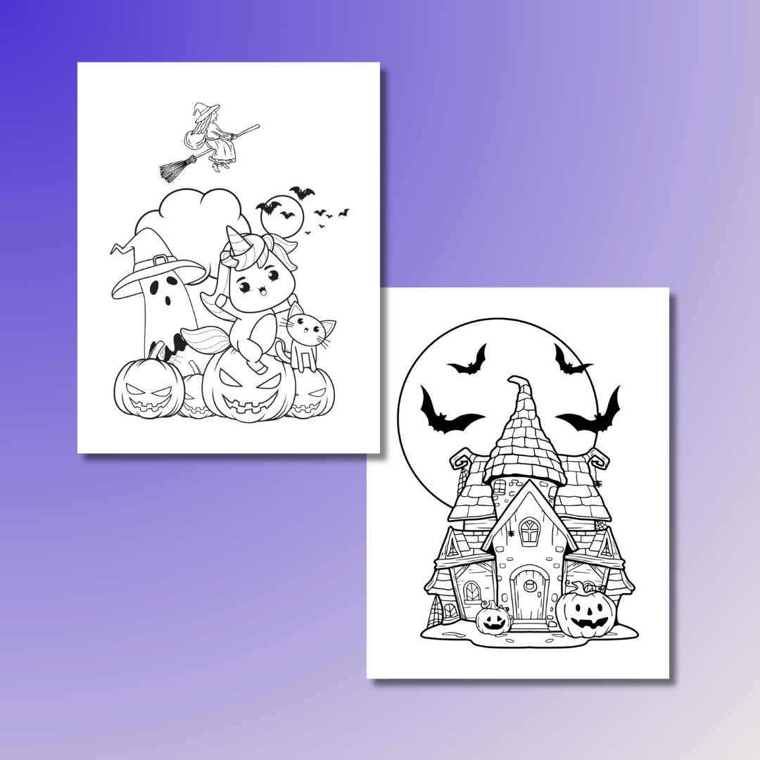 (2-in-1 Pack) Spooky Monsters + Haunted Adventure Halloween Coloring Bundle Printable PDF