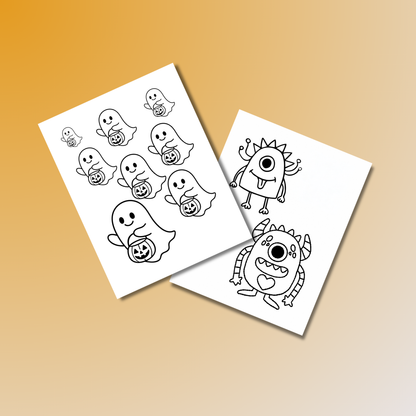 (2-in-1 Pack) Spooky Monsters + Haunted Adventure Halloween Coloring Bundle Printable PDF